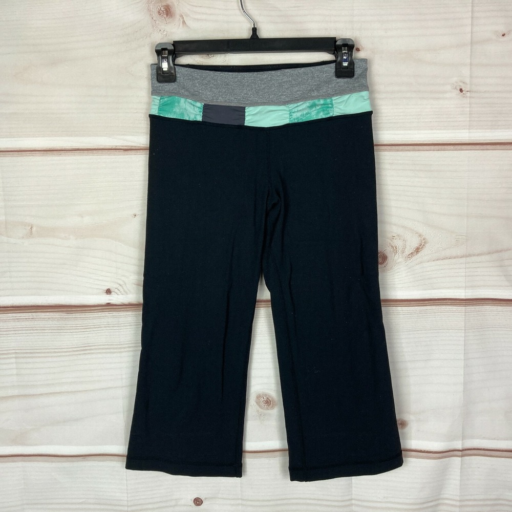 Lululemon Pants Womens 4 Black Groove Crop Capri Green Gray Waist Pull On Active